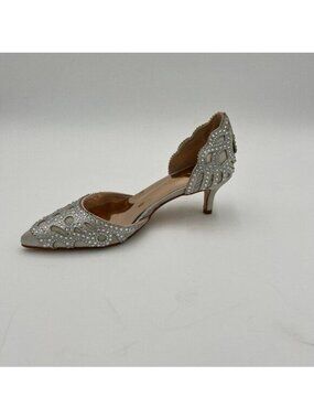 XYD Grey Elegant Pointed Toe D'Orsay Kitten Low Heels Rhinestone Studs Pumps
